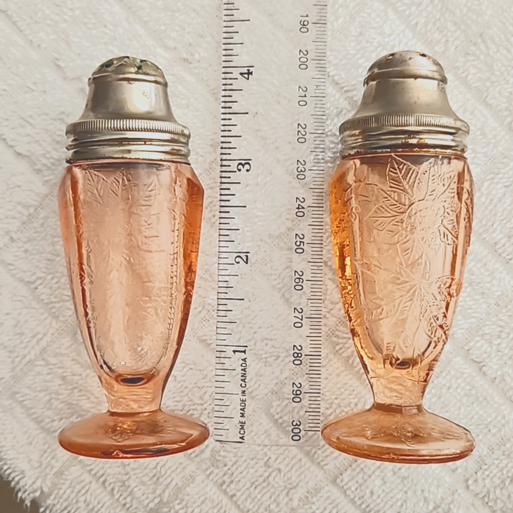 Poinsettia Pattern Pink Depression Glass Salt and Pepper Shakers
